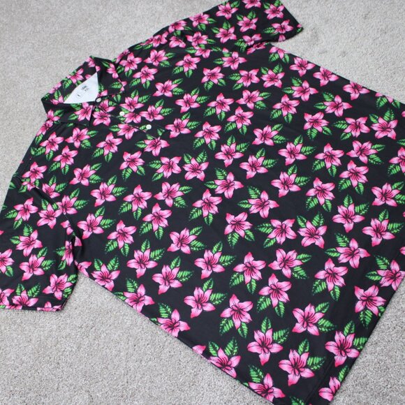 USAG You Suck at Golf Polo Shirt Mens 2XL XXL Black/Pink Floral Poly Stretch S/S - Picture 6 of 12